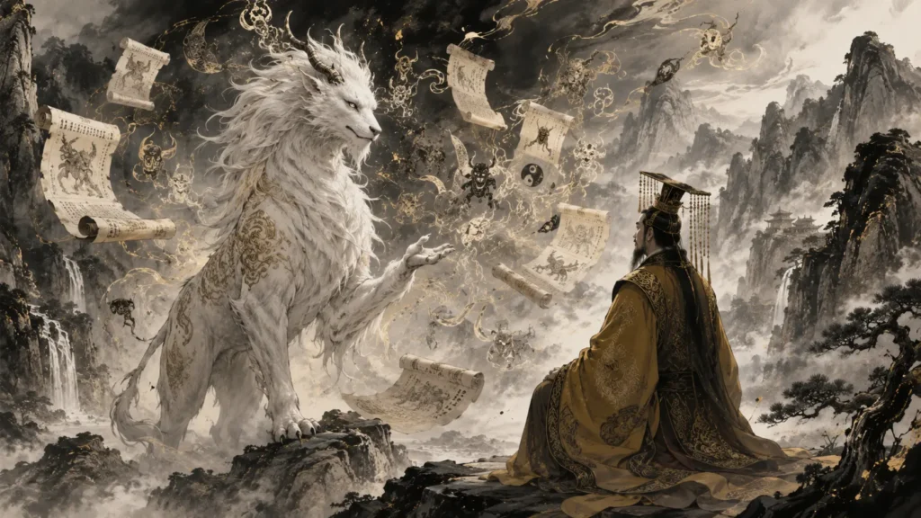Bai Ze revealing the secrets of demons and spirits to the Yellow Emperor in Chinese mythology