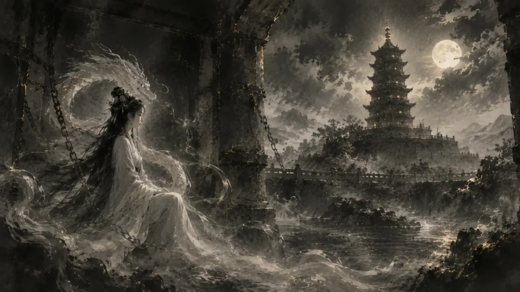 Bai Suzhen imprisoned beneath Leifeng Pagoda in the White Snake legend