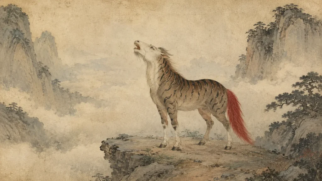 Lushu raising its head and singing in a misty Chinese mountain valley