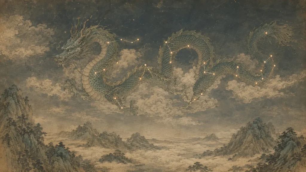 Azure Dragon Qinglong formed among the stars of the seven eastern lunar mansions in Chinese astronomy