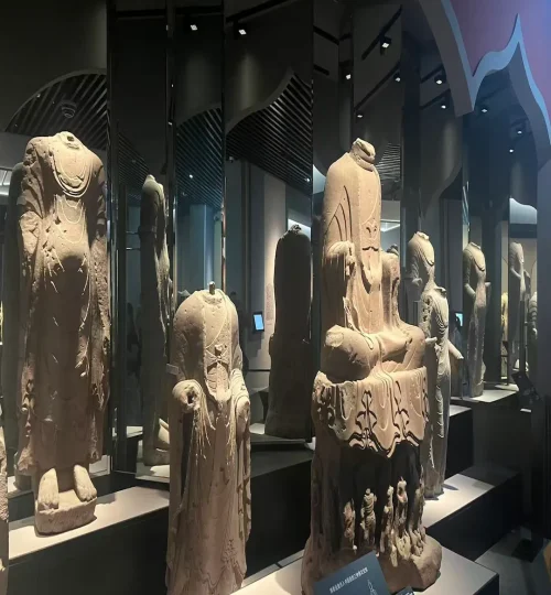 Chinese artefacts and old caly statues